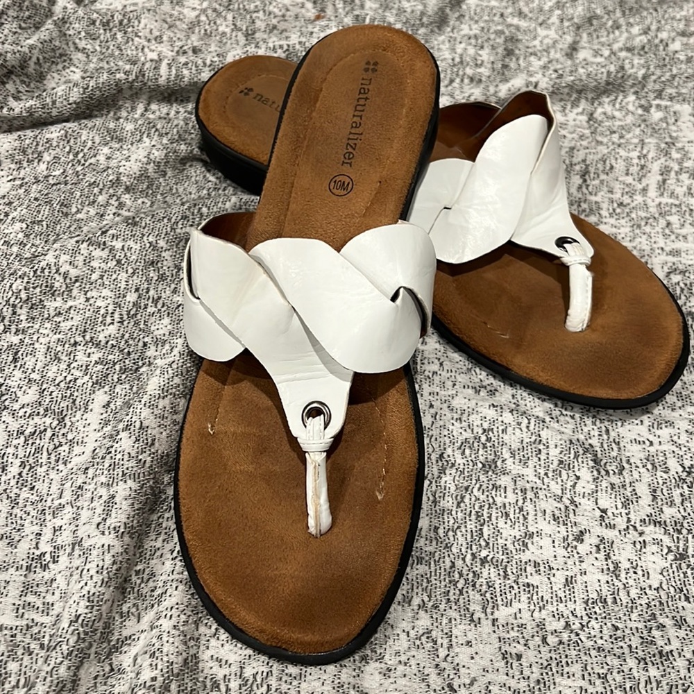White and camel sandals